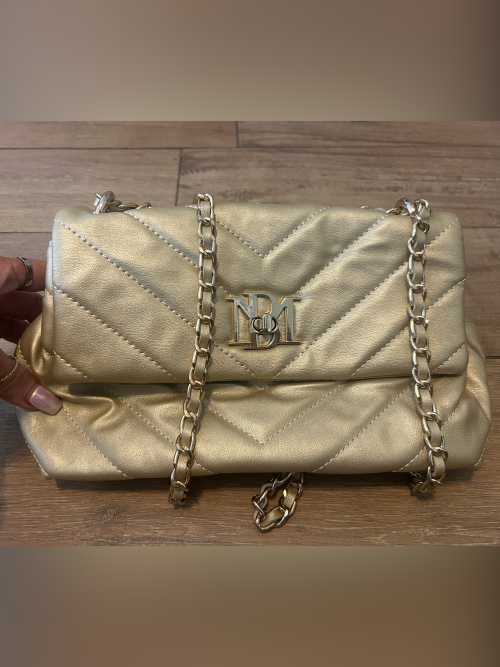 Badgley Mischka Metallic Gold Quilted Chain Shoulder Bag Purse